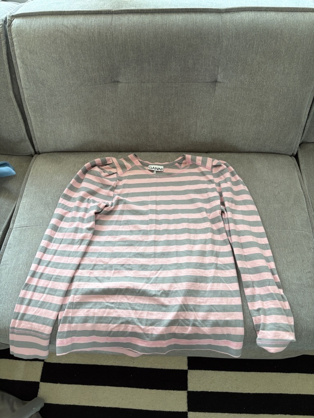Ganni Pink and Gray Striped Long Sleeve Tee